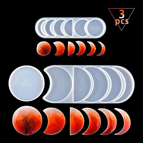 FineInno 3 Mondphasen-Harz-Formen Epoxidharz-Formen Moon Phase Resin Molds mit Halbmond-Silikon-Formen Vollmond Junge Mond Silikonform für Handwerk (Mondphasenharzformen)