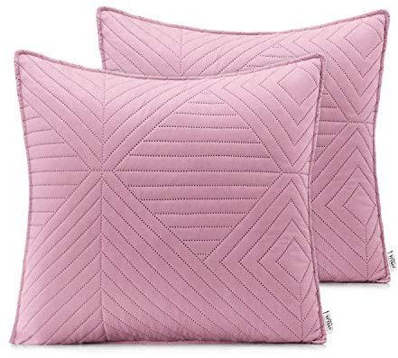 AmeliaHome 2 Kissenbezüge 45X45 cm rosa grau Kissenhüllen Set Ultrasonic Steppung Polyester Softa