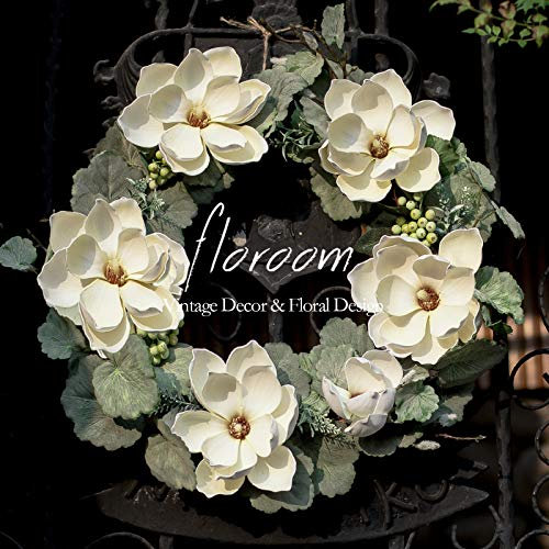 Floroom Floral Wreath, 18 Artificial White Magnolia Wreath for Front Door Wedding Decorations Wall Decor