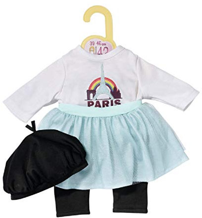 Dolly Moda Paris Look, Outit für Puppen mit Rock, Shirt, Mütze und Leggins, für 43 cm Puppen, 870945 Zapf Creation
