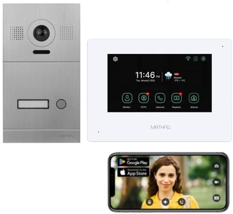 MATHFEL Video Türsprechanlage - Türklingel mit Kamera und Monitor, HD Auflösung, WLAN Verbindung, Fischaugenkamera 170 Grad - Türsprechanlage mit Türöffner, Video Türklingel Kabelgebunden