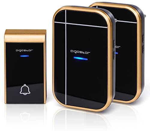 Campanello Senza Fili, Aigostar Campanello Wireless Impermeabile IP44 da Esterno, Portata 150m con 36 Melodie e 3 Livelli di Volume, 1 Trasmettitore + 2 Ricevitori