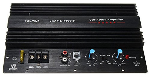 Domilay 156371 12V 1000W Mono Car Audio Power Amplifier Powerful Bass Subwoofers Amp PA80D,black