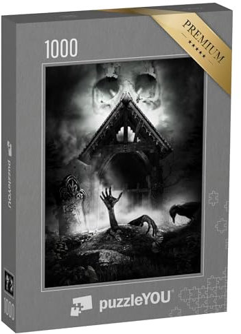 puzzleYOU: Puzzle 1000 Teile „Illustration: Gothic-Szene mit Grabstein und auferstehendem Zombie“ – aus der Puzzle-Kollektion Gothik