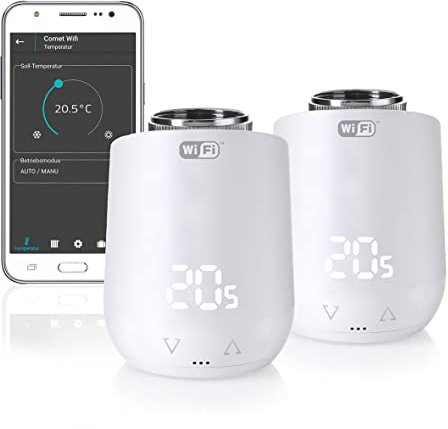 Eurotronic 700200 Comet Wifi 2021 Heizkörperthermostat (Heizen per WLAN, mit Alexa kompatibel, Heizkosten sparen, Raumtemperatur von unterwegs regulieren, Smart Home Zubehör 2er Bundle)