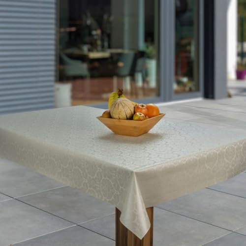 laro Wachstuch-Tischdecke Abwaschbar Garten-Tischdecke Wachstischdecke PVC Plastik-Tischdecken Eckig Meterware Wasserabweisend Abwischbar GAE, Muster:Geprägt Relief Blumen Beige Cream, Größe:100x140