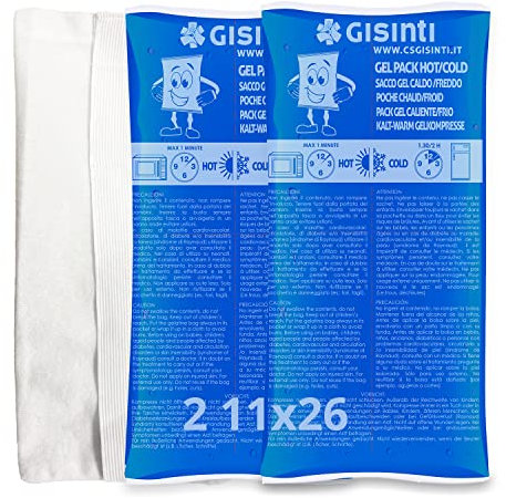 Gisinti Wiederverwendbares Gel-Kälte-Wärme-Set, Made in Italy, Mikrowellen- und Gefrierschrank-geeignet, inkl. Stofftasche (2 große Stücke)
