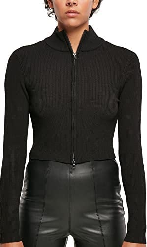 Urban Classics Damen Ladies Cropped Rib Knit Zip Cardigan Sweater, Schwarz, M EU