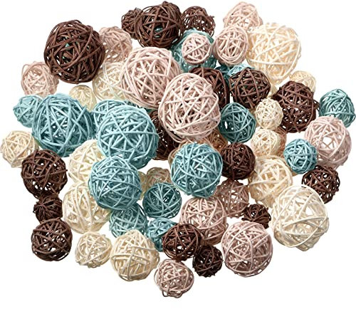Patelai Weiden-Rattan-Kugeln, dekorative Kugeln für Vasen, Tafelaufsatz, Schalen, Kugelfüller für Frühling, Sommer, Basteln, Heimdekoration, 4 Größen (Hellblau, Hellbraun, Dunkelbraun, Weiß), 72 Stück