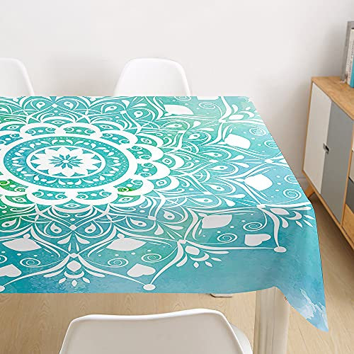 Morbuy Tischdecke Abwaschbar Mandala Tischtuch Rechteckig Tischwäsche Gartentischdecke Outdoor Tischdekoration Wasserdicht Polyester Pflegeleicht (140x200cm,Türkis)