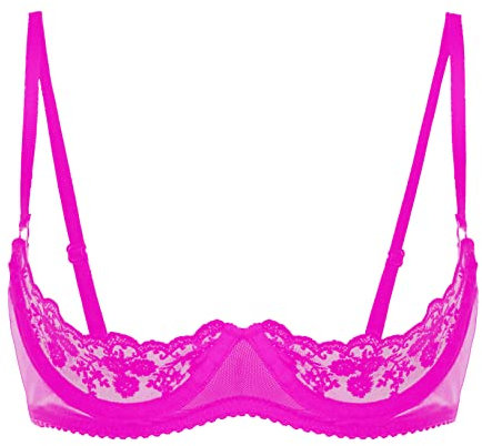 Freebily Femme Dentelle Soutien Gorge Brassière Redresse-Seins Ouverte Push-up Bra Lingerie Coquine à Armature sous-vêtement Nuit Nuisette Underwear Grand Taille Rose Vif XL