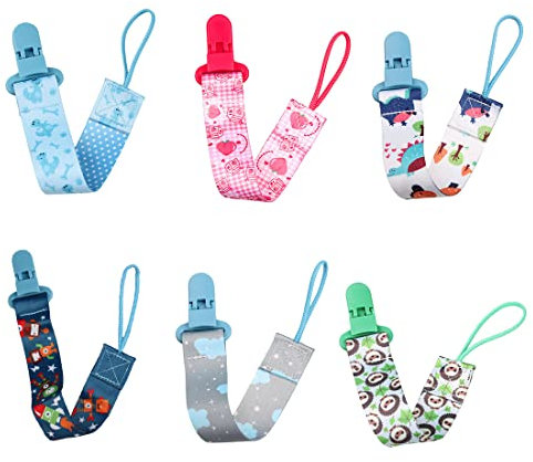 6 Stück BPA-Frei Schnullerband Stoff Cotton Schnullerkette MäDchen und Schnullerkette Junge Schnuller Kette Nuckelkette Passen Die Meisten Schnuller und Beißspielzeug Baby Geburt Geschenk