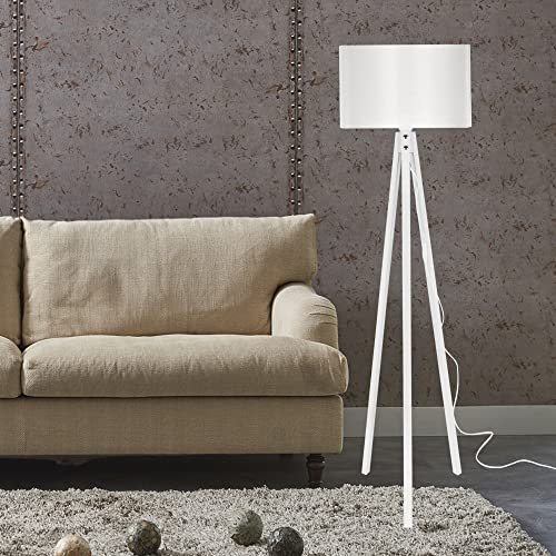 Lampada da Terra - Altezza 136 cm - Lampada a Treppiedi con Paralume in Tessuto/PVC Piantana Tripode - Bianco