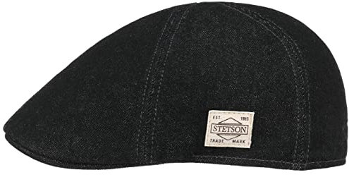Stetson Texas Robust Denim Flatcap - Unifarbene Mütze aus Baumwolle - Schiebermütze im Jeans-Look - Herren - Herbst/Winter schwarz XL (60-61 cm)