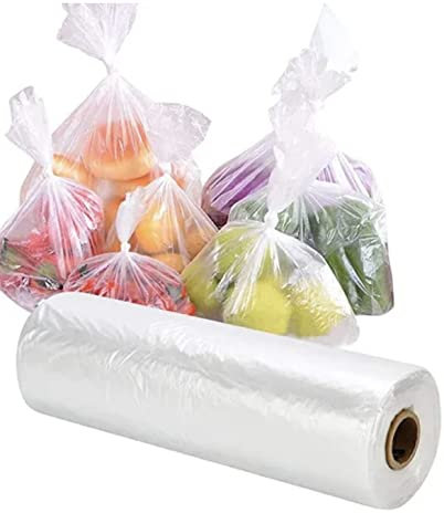 Efforias 500 Polythene Bag on a Roll Fruit Vegetable Clear Plastic Butchers Counter Bag Polythene Counter Bags | 9 x 14 | Fruit/Veg/Food/Meat (1 Roll - 500 Bags)