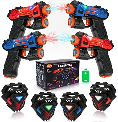 VATOS Laser Tag Guns Set, Infrarot, Mini, mit Abzeichen 4 Pack, 4 Spieler Indoor Outdoor,Gruppe Aktivität Spaß Spielzeug für Kinder Alter 4 5 6 7 Jungen Mädchen