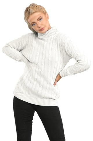 janisramone® Polo High Neck Jumpers for Women UK, Cable Knitted Long Sleeve Ladies Jumpers, Casual Pullover Winter Turtle Neck Tops for Women Size 8-55 Cream