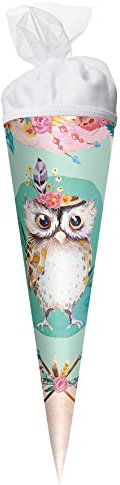 ROTH Geschenk-Schultüte klein Eule Lieselotte 22cm - rund Tüllverschluss - Zuckertüte Schulanfang