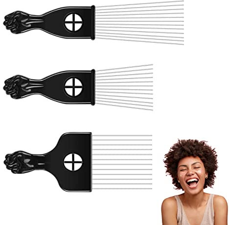Afro Pelo Pein Peine, Peine Afro de Metal, Peinetas Africanas, Peine de Pelo Afro de Metal, Peine Africano, Peine Pelo Rizado, Liso Pelo Tenedor Peine, Peine de Puño para Mujeres y Hombres, 3 Piezas