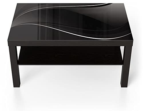 DEQORI Glastisch | schwarz groß 90x50 cm | Motiv Dunkle Wellengrafik | ausgefallener Beistelltisch aus Glas | Hochglanz Couchtisch fürs Wohnzimmer | moderner Couch Tisch mit Design