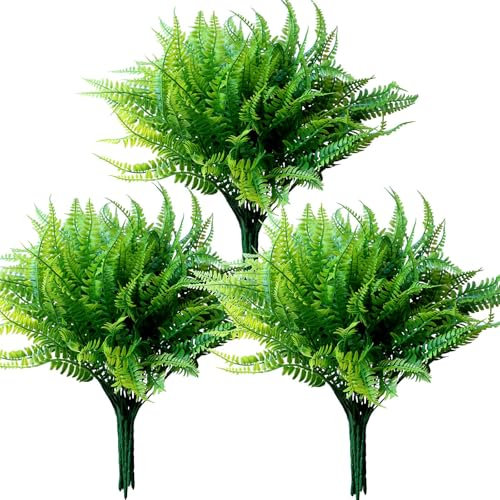 YXYQR 18PCS Outdoor Artificial Fern Plants UV Resistant Bulk Fake Boston Ferns Grass Mums Outside Faux Plastic Greenery Shrubs for Front Porch Window Box Planter Hanging Basket Garden Wedding