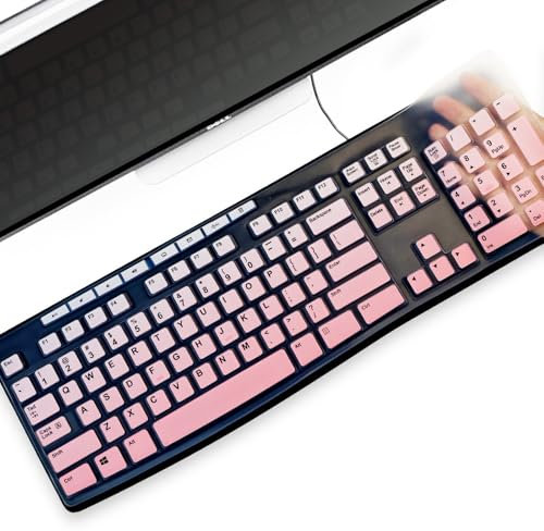 Keyboard Cover Silicone for Logitech K200 K260 K270, Keyboard Cover for Logitech K200 K260 K270 Ergonomic Wireless Keyboards, MK200 MK260 Keyboard Skin Waterproof Dustproof (Gradient Pink)