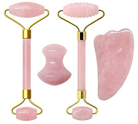 Natürlicher Gouache-Schaber Jade-Roller Rosenquarz-Massage-Rolle Gouache-Schaber Rosa Kristall-Gesichtsschaber Jade-Gesichtsrolle,Typ C