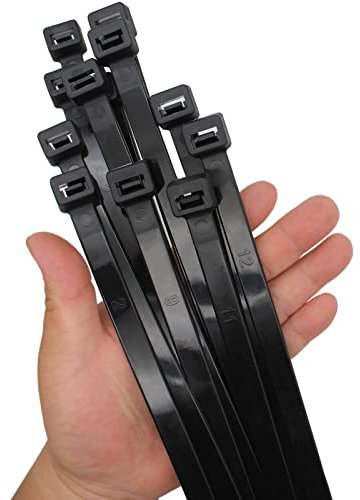 Lange Kabelbinder, 61 cm, extra breite, große Kabelbinder, strapazierfähig mit 113,4 kg, lange, große industrielle Drahtbinder, dicker, schwarzer Kabelbinder für den Außenbereich, 12 Stück