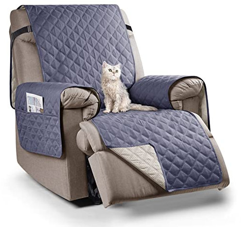 TAOCOCO Recliner Sofa Covers, Sofa Cover Waterproof Protector, Chair Covers For Armchairs With Side Pocket(1 Seater,Bluish Grey) (JS-SXDFG1BG)