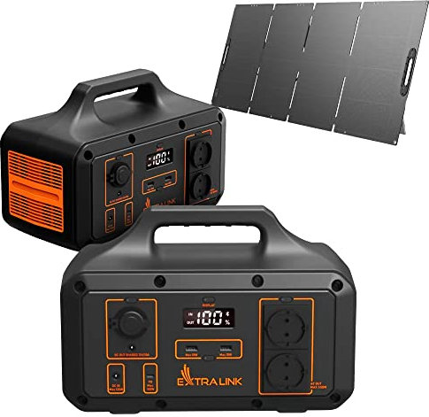 EXTRALINK EPS-S600S Tragbare Powerstation 680Wh 600W mit Solarpanel 120W 2xUSB 1xUSBC PD 100W MPPT Solar Powerstation Solarbetrieben 2x 230V AC 1xDC LED Display Notstrom