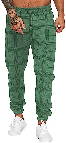 Jogginghose Herren Trainingshose Loose Fit Sporthose Lang Sweatpants Kariert Freizeithose für Männer