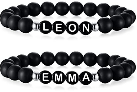 XUANPAI Armband mit Buchstaben für Pärchen, Partnerarmband mit echten 8mm Naturstein Perlen, Freundschaftsarmbänder, Paar Geschenk für Frauen und Männer (2-Stücke für Paare)