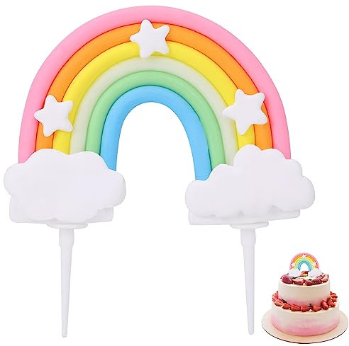 Soft Pottery Rainbow Cake Decorations - Colorful Rainbow Cupcake Toppers - Personalized Cake Toppers for Happy Birthday Parties