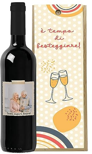 Regalo Personalizzato bottiglia di vino 0.75 lt. con cassetta in legno per compleanno | Idea regalo originale per Lui e Lei | Regalo Personalizzabile Compleanno Amico (Toscana Rosso IGT, Post-it)