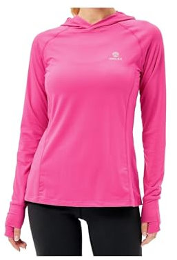 HDTIYUYP Womens Long-Sleeve Running Tops - Ladies UPF Lightweight Sports Hooded Top Fitness Shirts UV Hiking T-Shirt Outdoor Sports Shirts with Thumb Hole Fuchsia XS