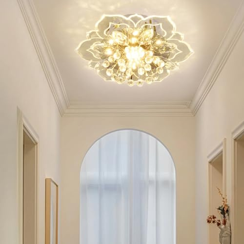AHXIAOZN Moderne Kristall Deckenleuchte - Runde Mini Kronleuchter für Flur, Wohnzimmer, Schlafzimmer, Küche, Eingang LED Lampe, Silbrig