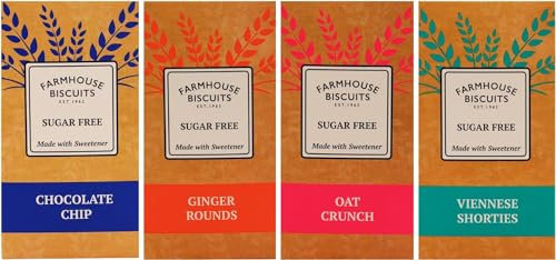 Farmhouse Sugar Free Cookies Selection - Viennese Shorties, Oat Crunch Cookies, Ginger Cookies & Choc Chip Cookies