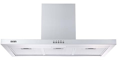 Svan Campana Extractora Tipo T 90cm Inox SCPT900A1IX. Potencia 520m3/h, Tiro Doble, 3 Velocidades, Control Manual, Filtro apto para Lavavajillas