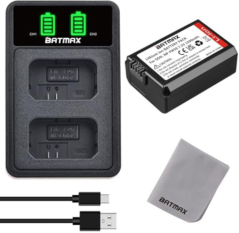 Batmax NP-FW50 Batterie et Chargeur avec USB Type C Port pour Sony A6000, A6500, A6300, A7s, a7, A7s II, A7r, A7 II, A5100, A5000, A3000, NEX 3/5/7 Series