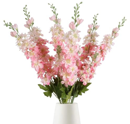 INSUNSIX Künstliche Blumen, 83,8 cm, rosa Rittersporn, Seidenblumen, langer Stiel, künstliche rosa Blumen für Hochzeit, Tafelaufsätze für Zuhause, Tische, Party-Dekoration, Rosa, 6 Stück