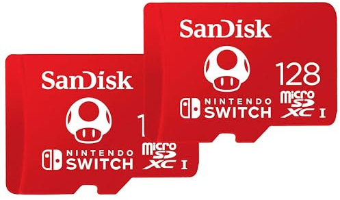 SanDisk 128GB microSDXC card for Nintendo Switch consoles, Super Mario edition, up to 100 MB/s, Nintendo gaming storage, Nintendo Licensed Product, UHS-I, Class 10, U3, Twin Pack
