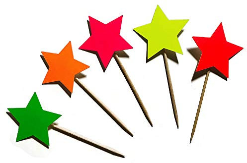 Neon star cake toppers, Glow party neon food picks for party, 12 pack mixed colour stars decorations
