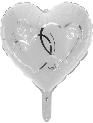 Party Factory Folienballon Herzen, 45 cm, silber, Konfetti, Heliumballon mit Punkten, Luftballon zur Hochzeit