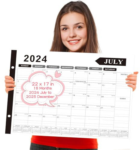 Tischkalender 2024–2025, 55,9 x 43,2 cm, großer Tischkalender, 18 Monate, Juli 2024–Dezember 2025, Monatskalender mit linierten Blöcken, Eckenschutz, Bürobedarf, perfekt für die Planung und