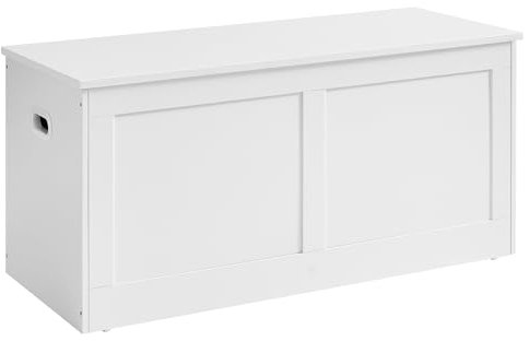 VASAGLE Chest, Blanket Box with 2 Safety Hinges, Shoe Storage Bench, Barn Style, 40 x 100 x 46.5 cm, for Hallway, Bedroom, Living Room, Matte White LSB164W01