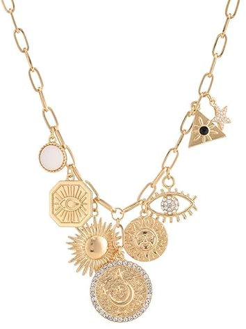 fdsmall Münze Anhänger Halskette für Frauen 18K Gold überzogene Runde Kette Halskette Sonne Mond Anhänger Halskette Chic Choker Halskette Cubic Zirkon Halskette Modeschmuck Dekoration Geschenke