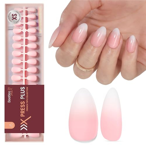 Beetles French Tip Press On Nails, 16 Größen 224 Stück Ombre Pink kurze