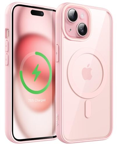 JETech Magnetic Case for iPhone 15 6.1-Inch Compatible with MagSafe, Shockproof Phone Bumper Cover, Solid Color Matte TPU Frame, Anti-Scratch Clear Back (Pink)