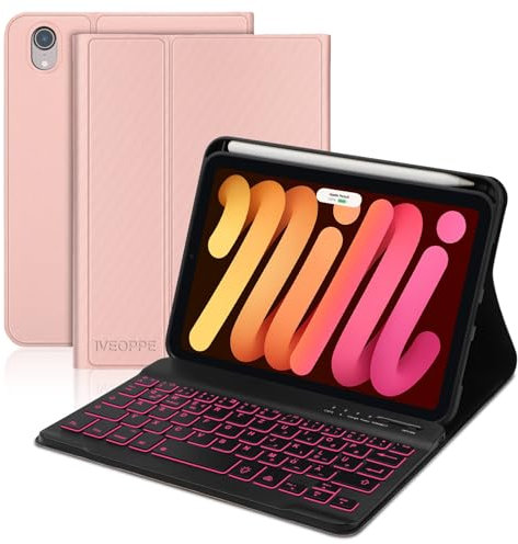 IVEOPPE Tastiera e Custodia per iPad Mini 6 Generazione 2021, QWERTY Italiano Bluetooth Retroilluminata, Oro Rosa