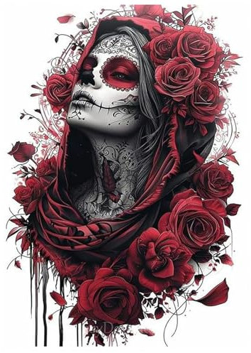 SHEGZHUC Peinture diamant gothique femme 30 x 40 cm Tête de mort Femme Crâne Rose Rouge Diamant Peinture horreur Mosaïque Diamant Peinture Art Broderie Point de Croix Images Cadeau Décoration murale